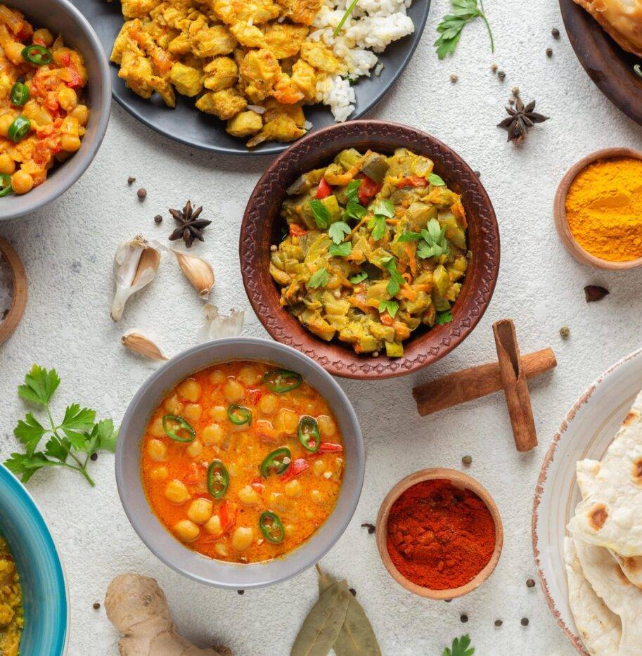 top-view-bowls-with-indian-food